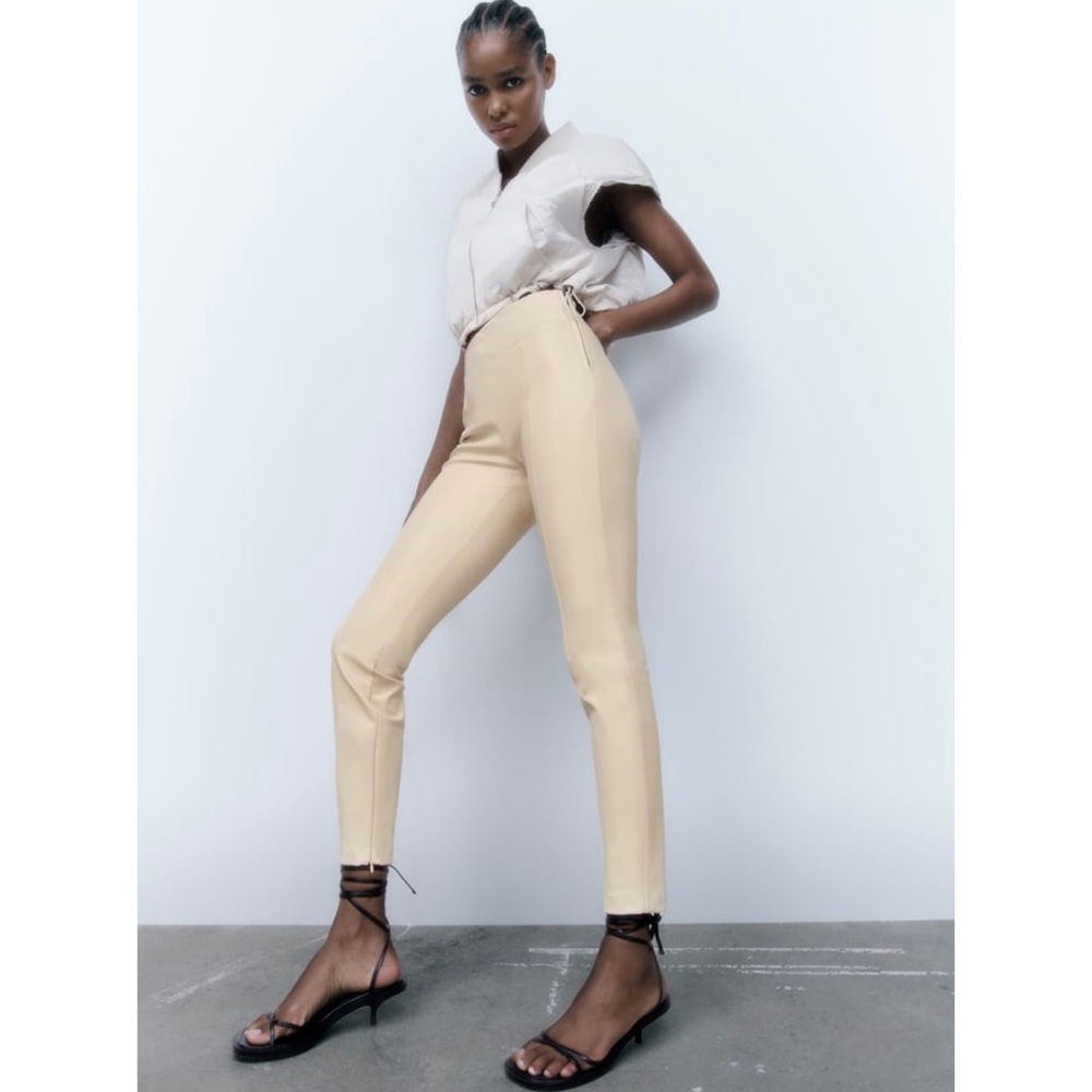Zara Cream High-Waisted Leggings